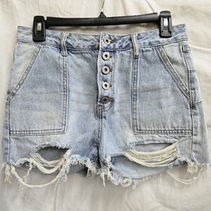 S.O.N.G. - Super High Rise Light Blue Distressed Shorts - (M/L)